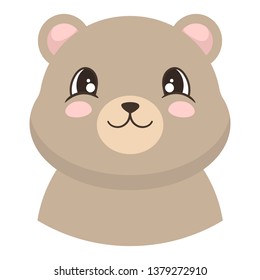 Portrait of cute white bear in cartoon style. Vector illustration
