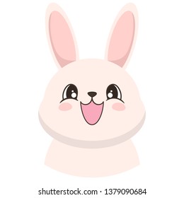 Portrait of cute white bunny in cartoon style. Vector illustration