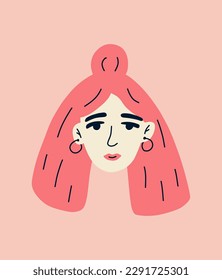 Portrait of cute woman. Avatar of European female character isolated on background. Hand drawn vector illustration for postcards, posters, social network.