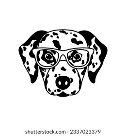 Portrait of Dalmatian dog with glasses, black and white flat style. Vector illustration of Hipster dog.