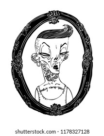 Portrait of a dangerous woman. Black and white illustration on a poster and on a T-shirt. Can be used in social networks, for articles, publications, cards, print, poster, sticker, on a t-shirt.