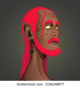 portrait of a dark elf old man with red hair and red beard