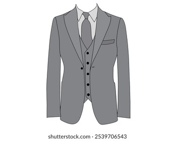 Retrato de camisa de esmoquin gris oscuro y corbata gris oscuro sobre fondo blanco. Tema de moda de ropa formal para hombres.