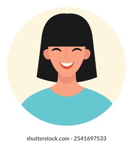 Retrato de uma mulher de cabelos escuros. Avatares femininos. Ilustração vetorial em estilo plano