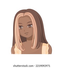 Portrait of a dark-skinned anime girl with long hair