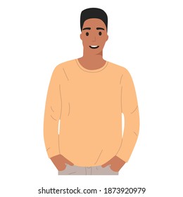 Portrait of a dark-skinned guy, flat illustration. Isolated on white background, mock up for website, advertising