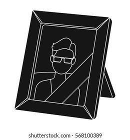 Portrait of deceased person icon in black style isolated on white background. Funeral ceremony symbol stock vector illustration.