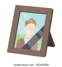 Portrait of deceased person icon in cartoon style isolated on white background. Funeral ceremony symbol stock vector illustration.