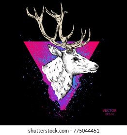Portrait of a deer. Can be used for printing on T-shirts, flyers and stuff. Vector illustration