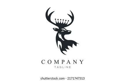 Portrait of a deer head with horns and crown symbol modern logo Animal Vector. Deer icon designs inspirations