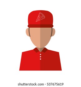 portrait delivery pizza boy red uniform cap