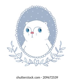 Portrait depicting white cat