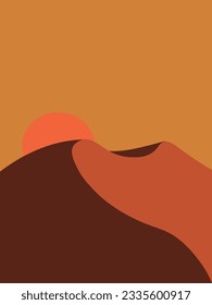 Portrait of the desert sunset. Vector illustration. Vector illustration suitable for wall decoration.
