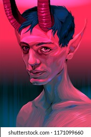 Portrait of a devil boy. Vector illustration