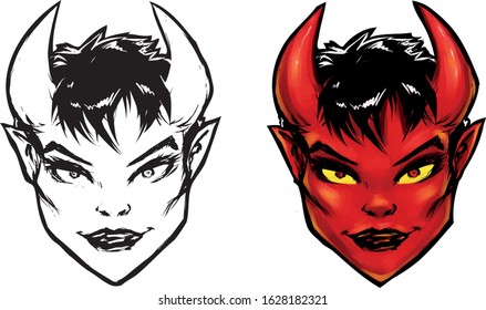 portrait of a devil girl with horns vector illustration