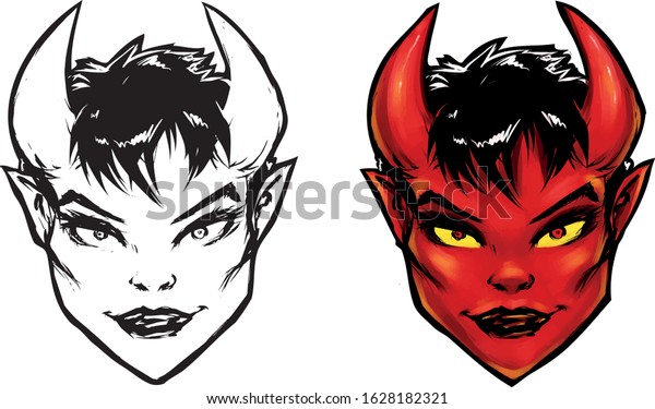 Portrait Devil Girl Horns Vector Illustration Stock Vector Royalty Free 1628182321 Shutterstock 5120