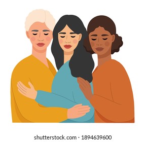 Portrait of different nation women with diverse type of skin. Group of ethnicity women. International Womens Day. Concept of female empowerment movement, independence, equality. Vector illustration.