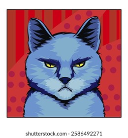 A portrait of a disgruntled cat in a modern style. Vector illustration. 