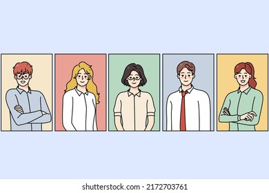 Portrait of diverse multiethnic employees or workers. Professional multiracial business group posing. Employment and recruitment. Vector illustration. 