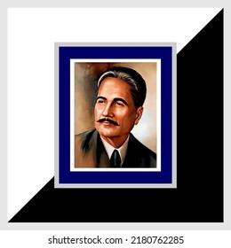 Portrait of Doctor Allama Muhammad Iqbal. (The national poet of Pakistan). Vector illustration design for national holiday.