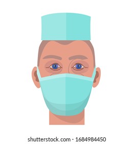 Portrait of a doctor in a protective mask. Vector illustration isolated on white background