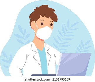 portrait of a doctor using his laptop for work