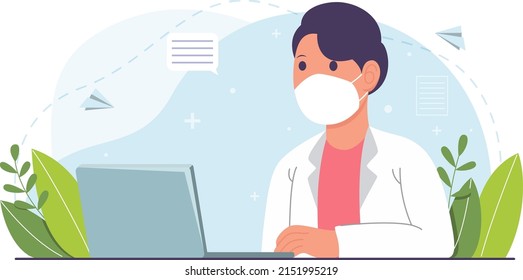 Portrait Doctor Using His Laptop Work Stock Vector (Royalty Free ...