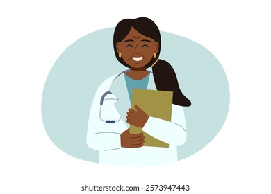 Portrait of  doctor woman isolated on white background. Concept of medicine, healthcare, clinic, assistance. Vector hand drawn illustration.