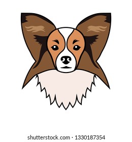 Portrait of a dog breed Papillon. Vector illustration