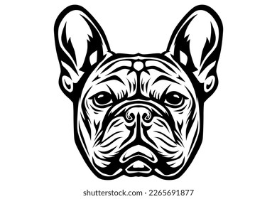 portrait of a dog, frenchie bulldog head black and white