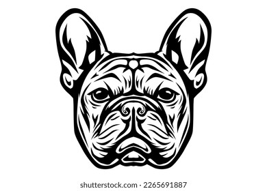 portrait of a dog, frenchie bulldog head black and white