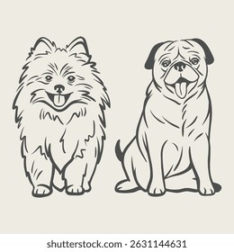Portrait dog logo and design elements vector isolated on white background, Dog Silhouettes.