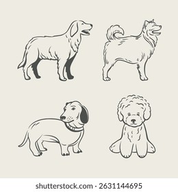 Logotipo de cão retrato e elementos de design vetor isolado no fundo branco, Silhuetas de cão.