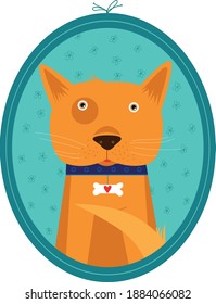 Portrait of a dog in an oval frame
