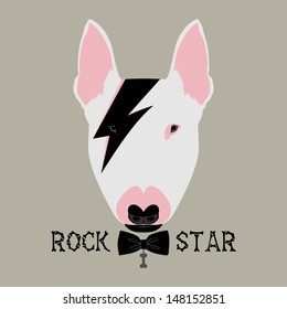 Portrait of Dog Rockstar, Bullterrier Image, Vector Illustration