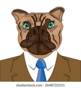 Portrait of the dog in suit on white background is insulated