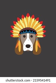 Portrait of dog, wearing hat, like an Indian, cool style, cosplay