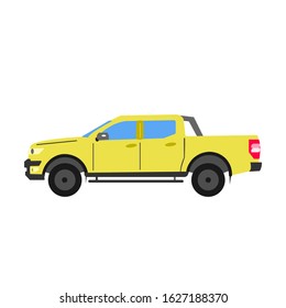 A portrait of a double cabin pick up dream car in yellow that can be changed with any color as you wish. a parked car with a white background. Flat cartoon vector illustration. suitable for percentage