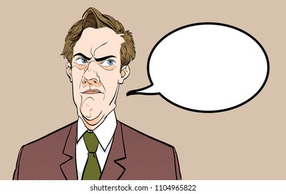 Portrait of doubting man. Disappointed retro man. Frustrated man. Pop art retro style illustration. People in retro style.
