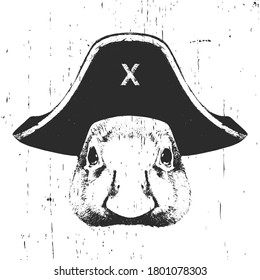 Portrait of Duck with a pirate hat. Vector. 