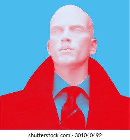 Portrait of a dummy man in the pop art style. Halftone