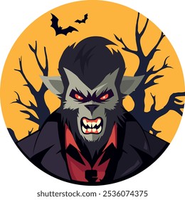 Retrato d'un loup-garou effrayant aux couleurs d'halloween de estilo clip art