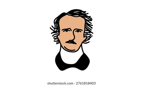 Portrait of Edgar Allan Poe, flat vector illustration