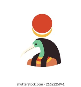 Portrait of Egypt god Thoth flat style, vector illustration isolated on white background. Ancient Egyptian god of wisdom, authentic ibis headed character, historical