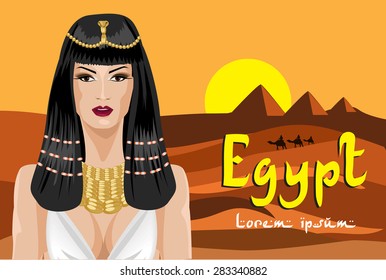 Portrait of the  Egyptian woman. Background desert.