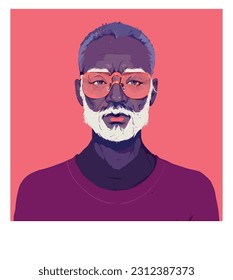 Portrait of an elderly African. Stylish grandfather avatar in sunglasses and with a beard. Vector illustration in hand drawn style.