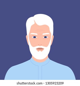 Portrait of an elderly Arab man with a beard. Retiree. Grandfather. Vector flat illustration