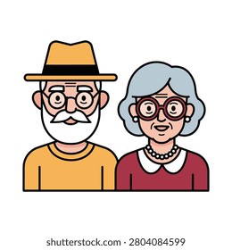 Portrait of an elderly couple wearing glasses with grandfather, grandmother