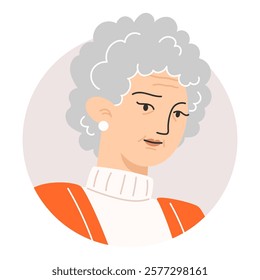 Portrait of an Elderly European Woman with Gray Curly Hair for Profile Picture