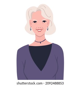 Portrait of an elderly gray-haired woman with a smile.Flat vector graphics.